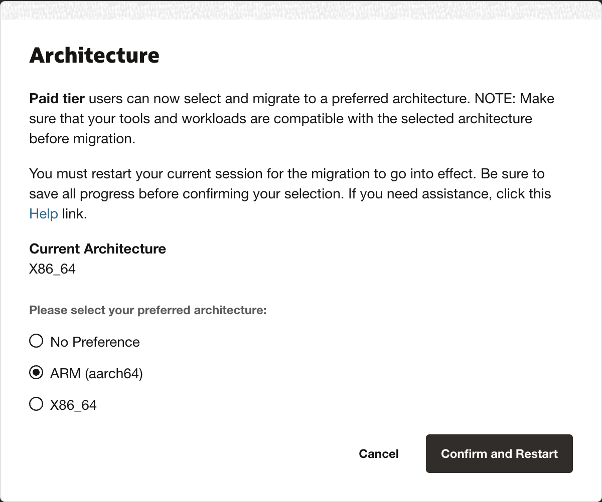 Cloud Shell Architecture dialog