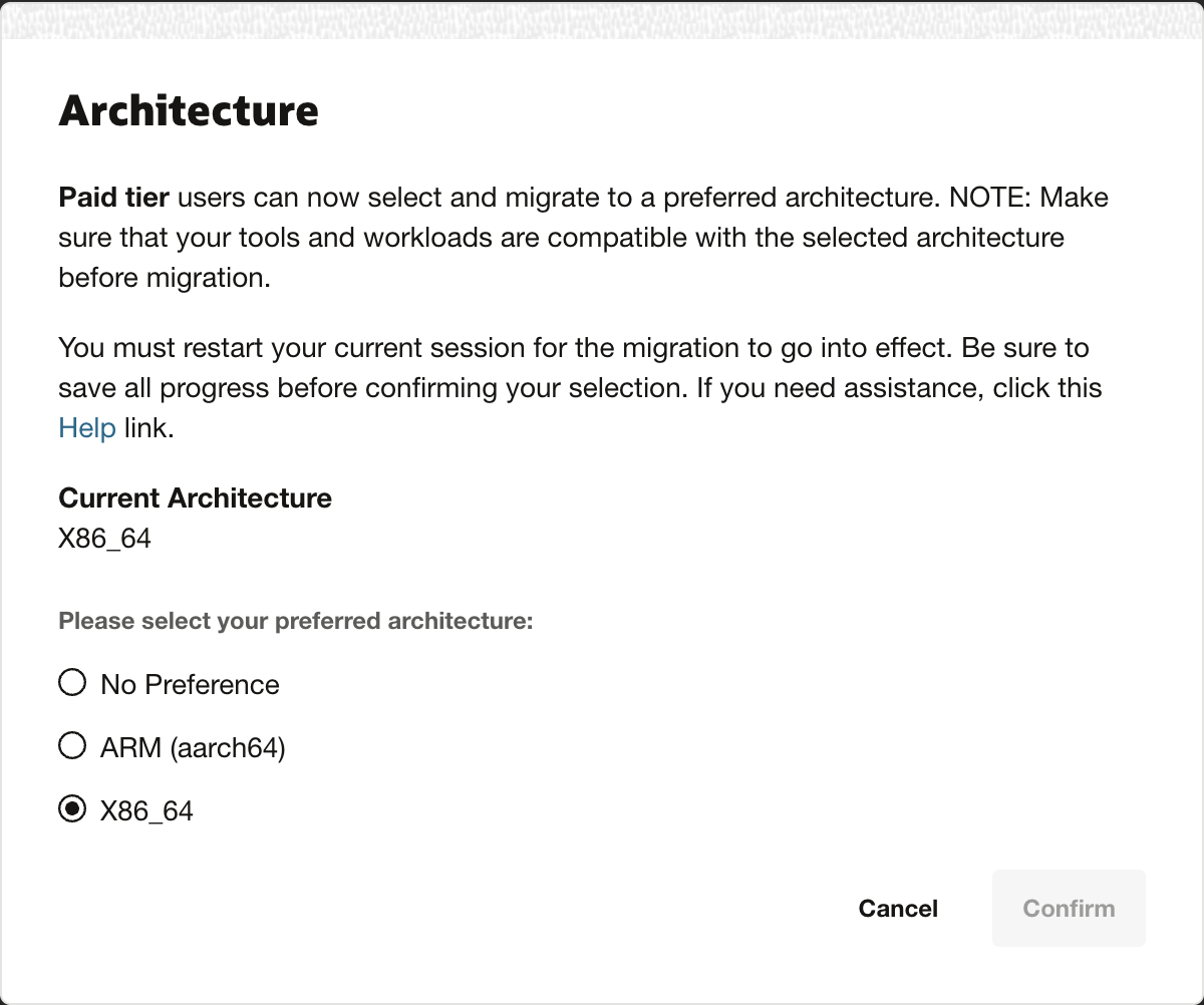 Cloud Shell switch architecture dialog