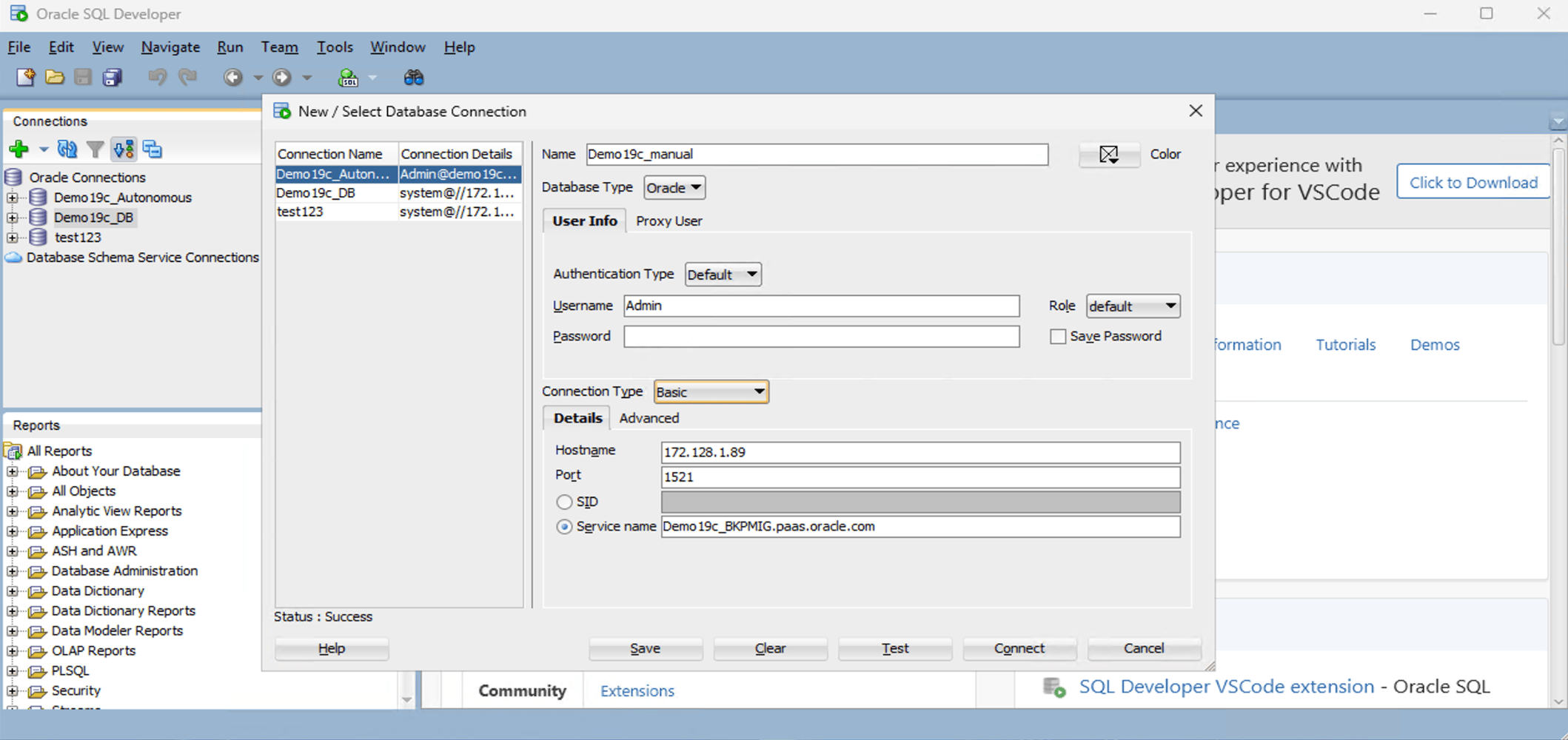This screenshot shows how to configure SQL Developer.