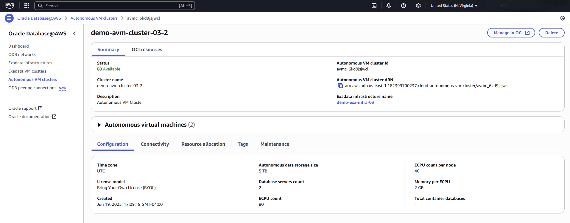 This screenshot shows the step for selecting the Manage in OCI button. This screenshot shows the step for selecting the Manage in OCI button.