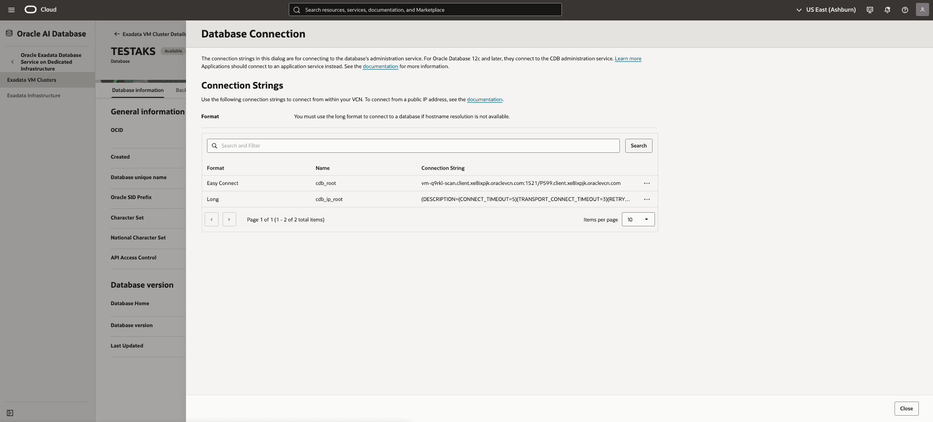 This screenshot shows an example of database connection.