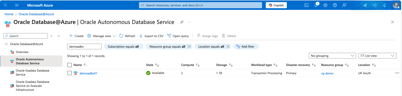 This screenshot shows the last part of creating an Autonomous AI Database.