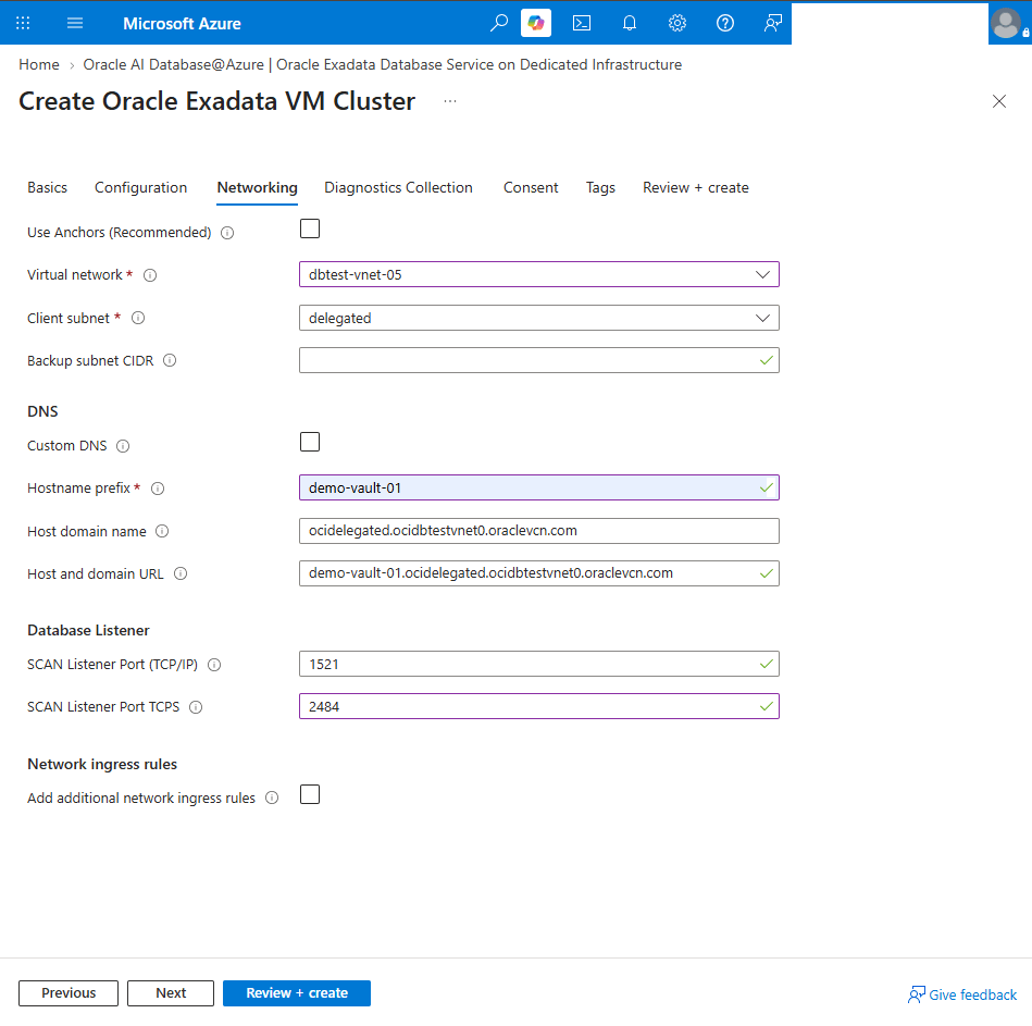 This screenshot shows the steps for creating an Exadata VM Cluster.