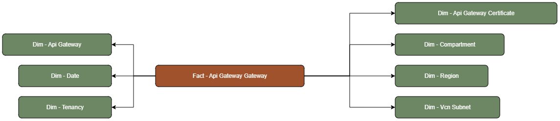 The API Gateway Gateway fact table is connected to dimension tables.