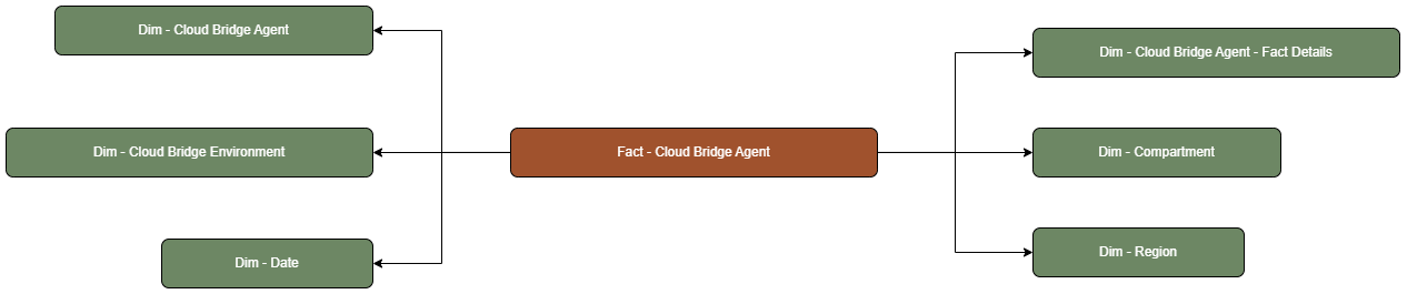 The Cloud Bridge Agent fact table is connected to dimension tables.