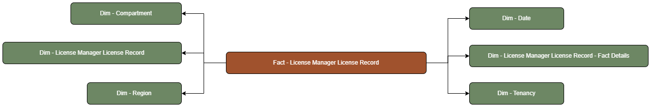 The License Manager License Record fact table is connected to dimension tables.