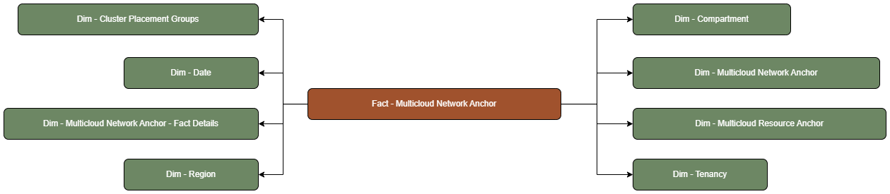 The Multicloud Network Anchor fact table is connected to dimension tables.