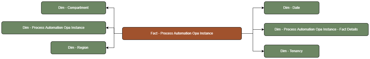 The OCI Process Automation Opa Instance fact table is connected to dimension tables.