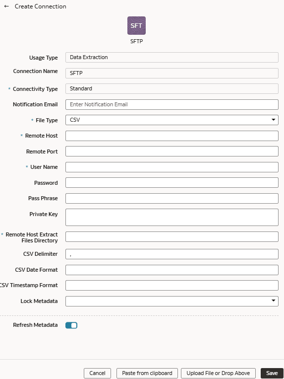 Create Connection for SFTP dialog