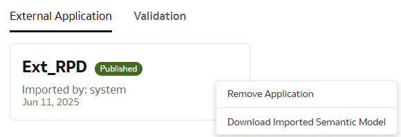 Options that are available after publishing an external application