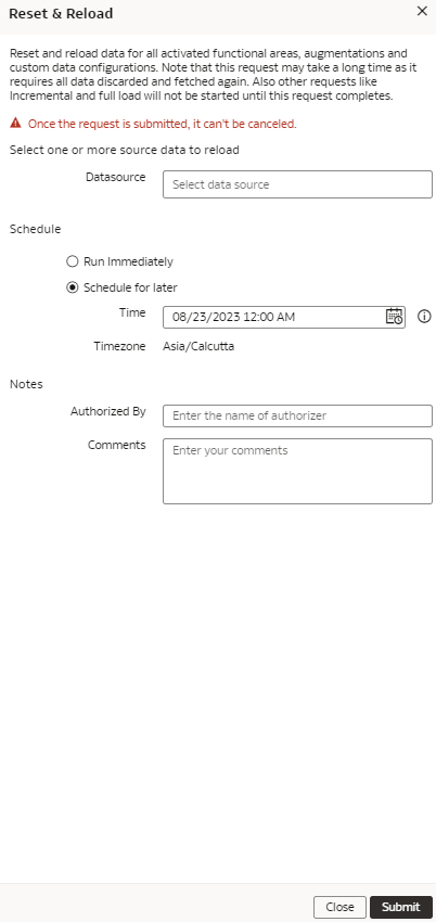 The Reset and Reload dialog