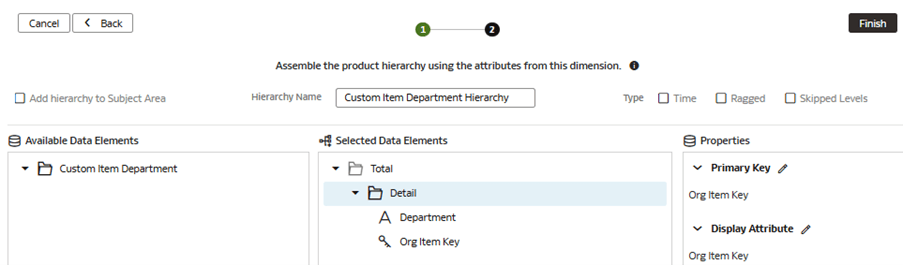 The Add a Dimension page displaying step 2 of the wizard