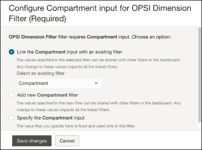 Image shows the Configure compartment input dialog.