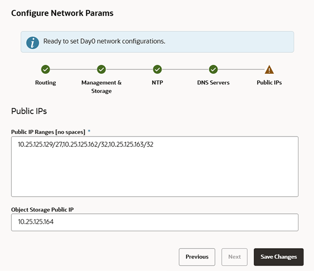 Figure showing the public IPs page of the Network Configuration wizard.