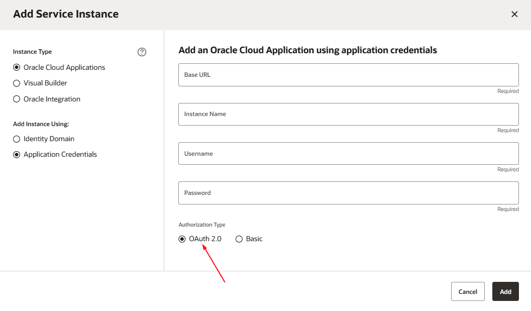 Add Service Instance page