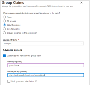 Click to expand Azure AD Group Claims panel