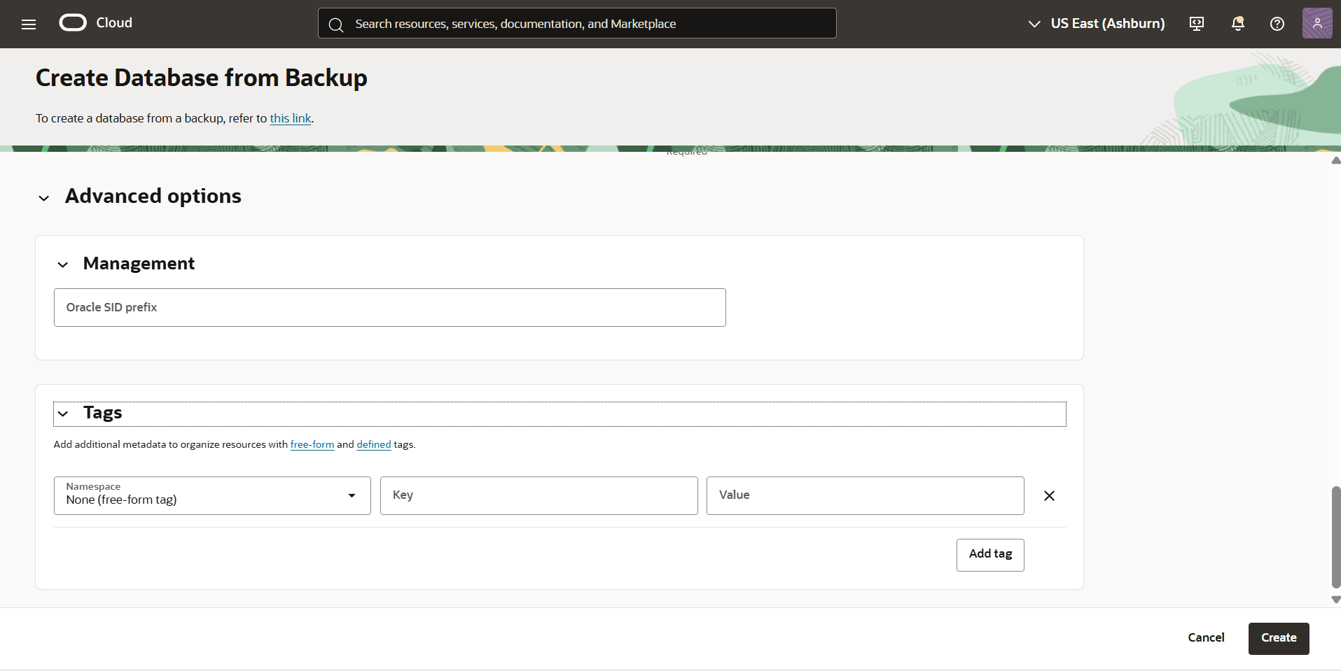 This screenshot shows how to create a database from backup. This screenshot shows how to create a database from backup.