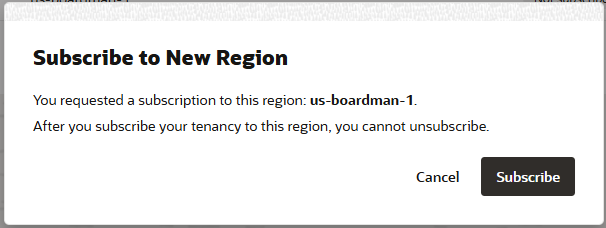 Click to expand An image of the region subscription confirmation dialog.
