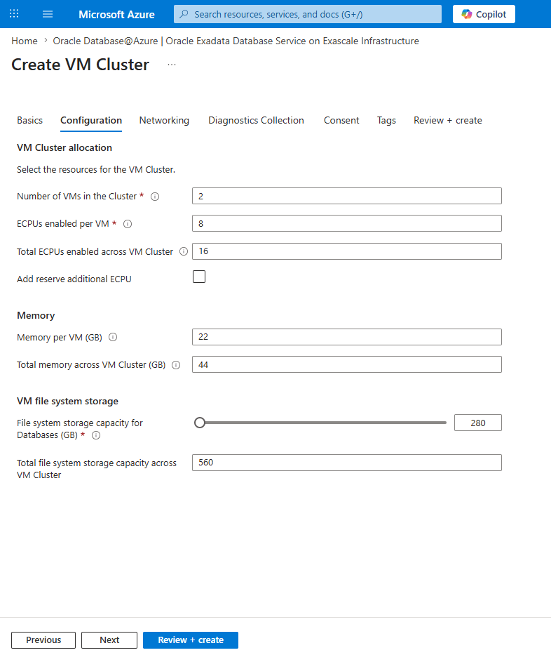 This screenshot shows the second part of creating an Exascale VM Cluster. This screenshot shows the second part of creating an Exascale VM Cluster.