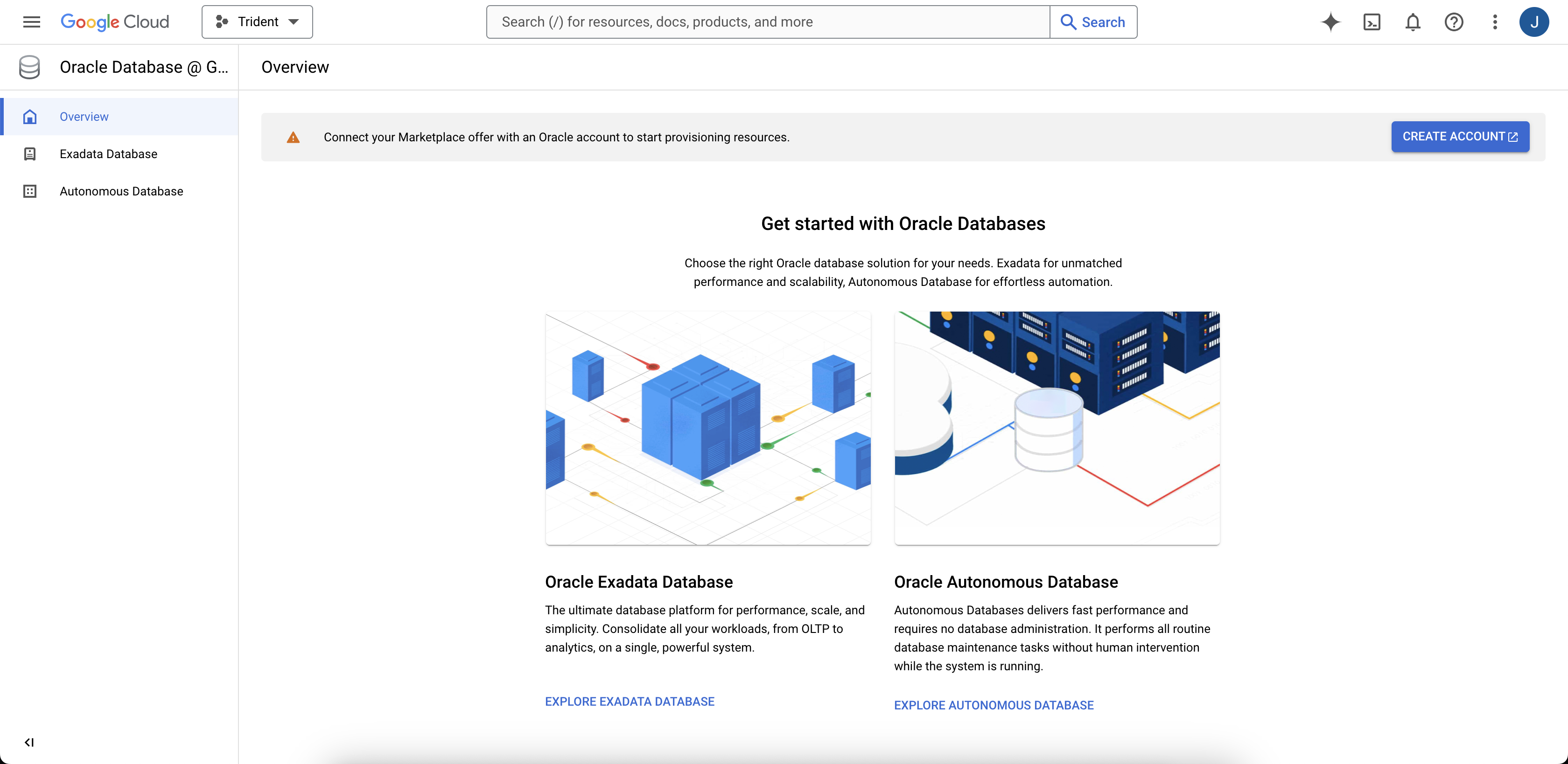 Click to expand An image of the Oracle AI Database@Google Cloud Overview page.
