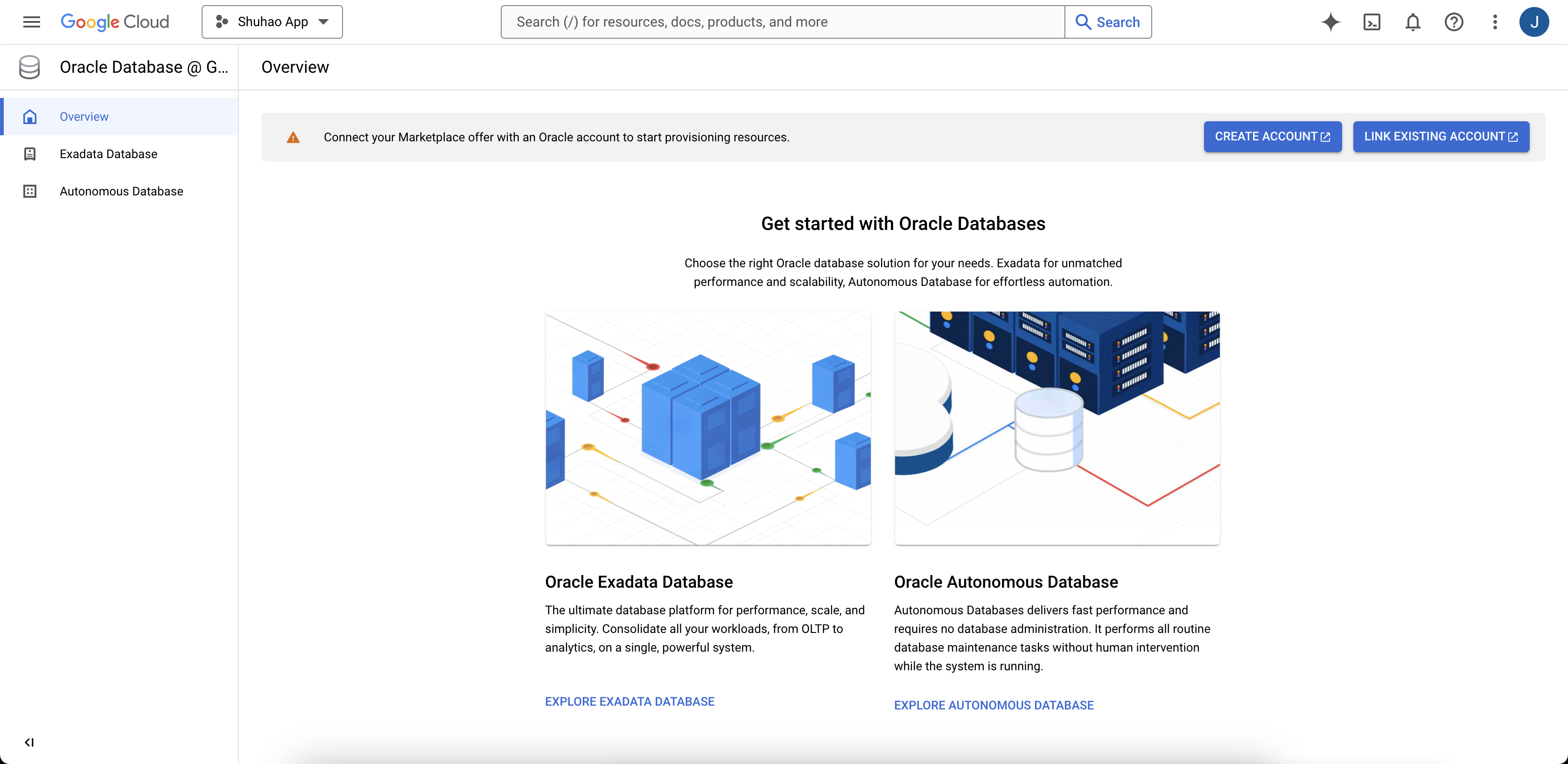 Click to expand An image of the Oracle AI Database@Google Cloud Overview page.