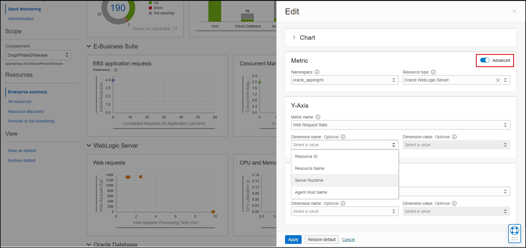 Image shows the edit metric panel with the Advanced option set. Image shows the edit metric panel with the Advanced option set.